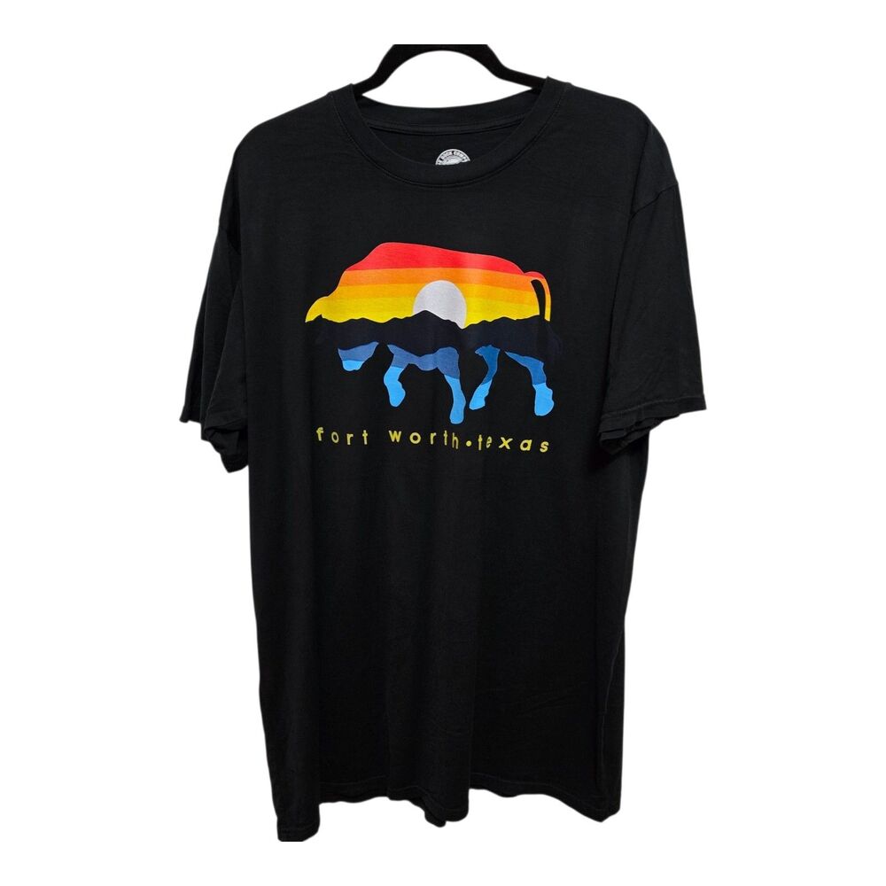 The Duck Company Texas Fort Worth T-Shirt Black Size XL Bull Sunset Graphic Tee